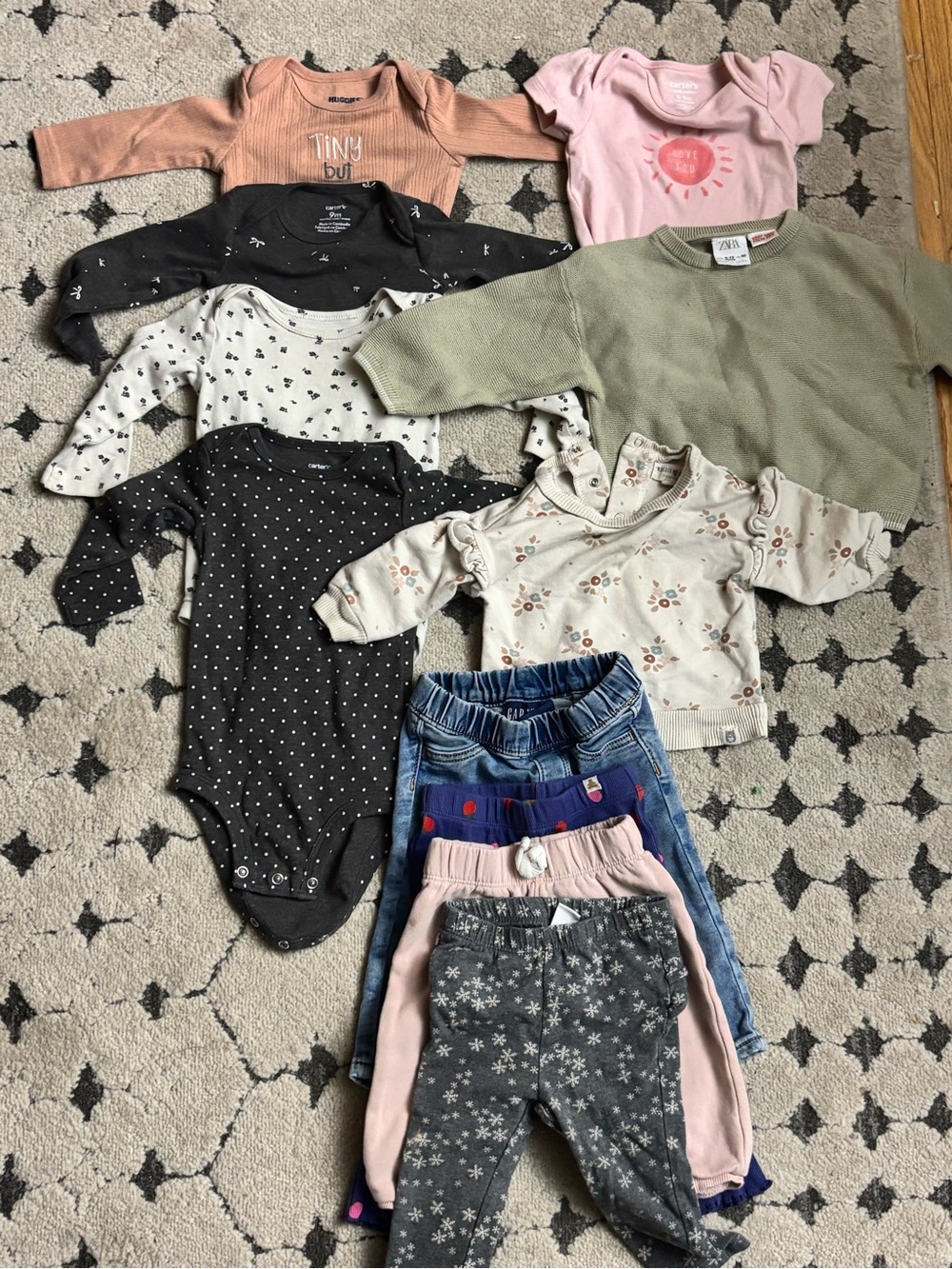 Mixed Baby One-Piece & Top Set - Assorted Colors (Black, Pink, Green, Cream)